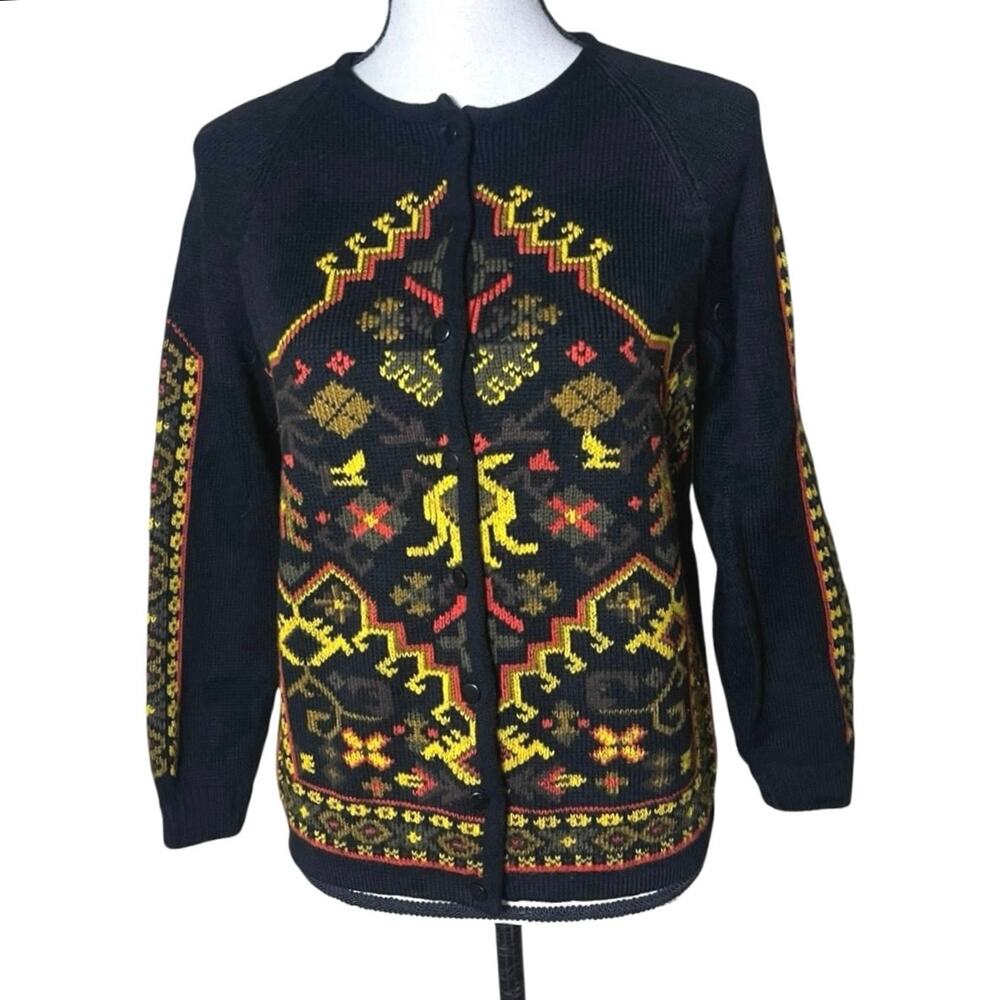 VTG 80s 100% Virgin Wool Ski Cardigan Sweater Small Heavyweight Apres Ski Alpine
